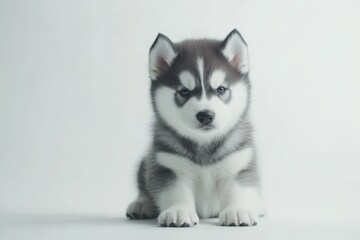 Playful Alaskan Malamute Puppy Posing Adorably in a Studio with a Crisp White Backdrop