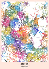Jaipur Rajasthan City Map, downtown tourism, house art travel, scenic metropolis concept, travel art city, patriotic abstract banner