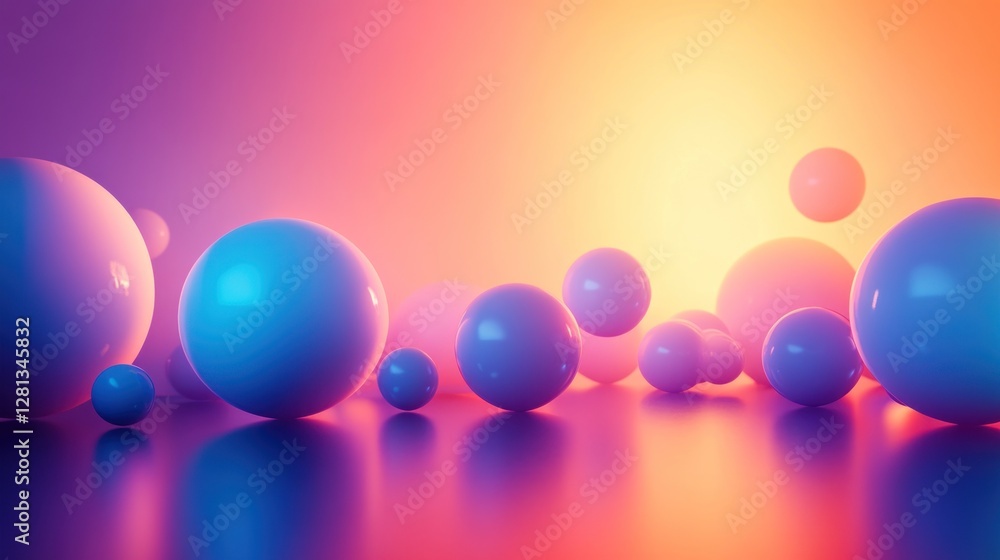 Poster abstract colorful spheres illuminated against gradient background