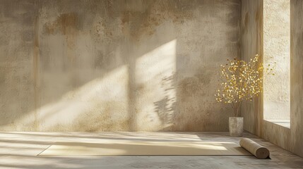 Serene Studio Space Yoga Mat Sunlight and Minimalist Decor