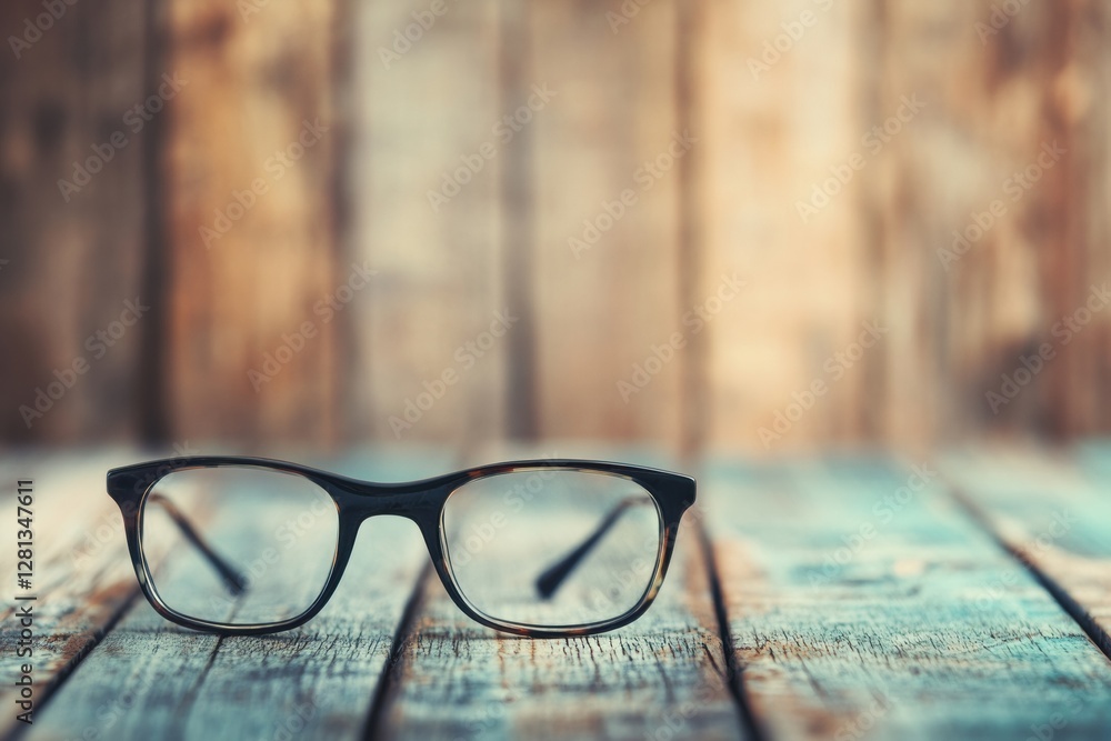 Poster glasses on a rustic wooden surface in soft natural light showcasing vintage style and inviting atmos