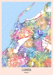 Naklejka premium Luanda Angola City Map, downtown tourism, house art travel, scenic metropolis concept, travel art city, patriotic abstract banner