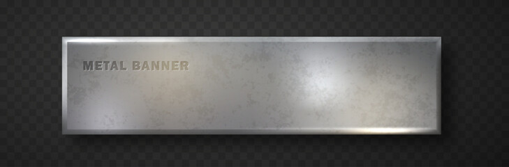 Metal horizontal banner. Vector Metal brushed plate with place for inscriptions isolated. Realistic steel background