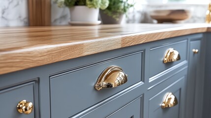 Stunning cabinetry with rich textures and elegant golden handles