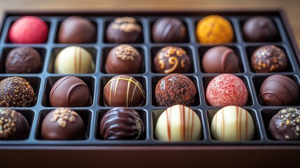 Artisanal chocolates with vibrant colors and intricate designs