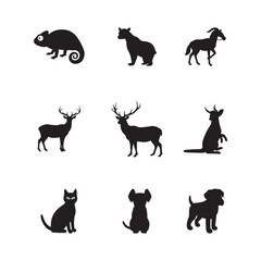 farm animals silhouettes collection vector with various animal icons