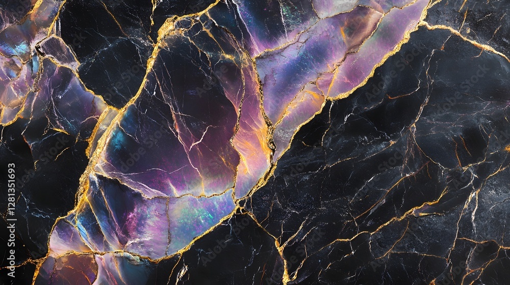 Poster Mesmerizing abstract background featuring a captivating iridescent marble texture with intricate golden veins and mesmerizing fractal patterns  This dynamic and enchanting design creates a premium