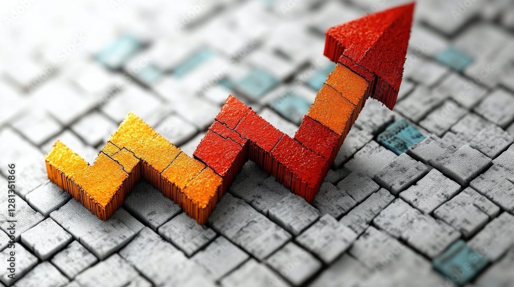Poster 3d graph showing upward trend on textured tile background with vibrant colors