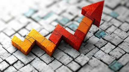 3D graph showing upward trend on textured tile background with vibrant colors