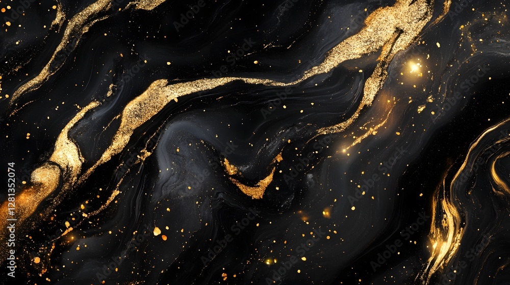 Poster Mesmerizing abstract background with a metallic marble texture featuring shimmering gold swirls fluid patterns