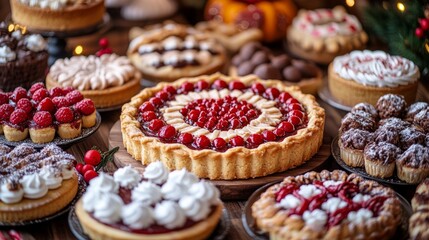 A festive table awaits with vibrant pastries and tempting desserts