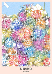 Surabaya Indonesia City Map, downtown tourism, house art travel, scenic metropolis concept, travel art city, patriotic abstract banner