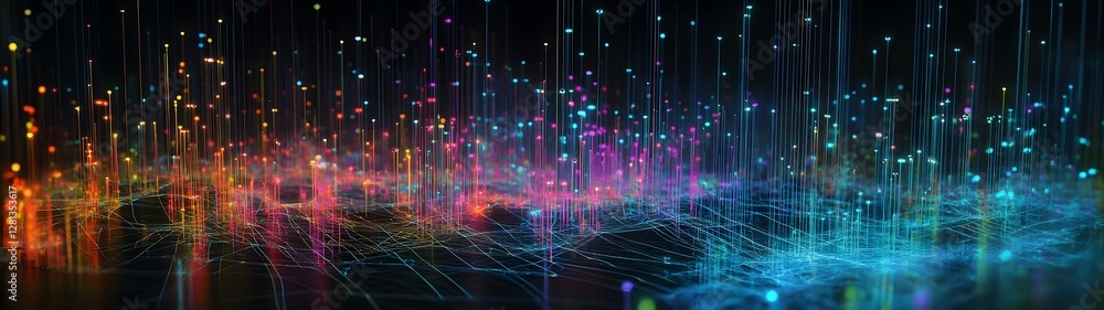Leinwandbilder Mesmerizing abstract digital light explosion with vibrant neon curves fluid particle effects and a transcendent cosmic atmosphere  This dynamic