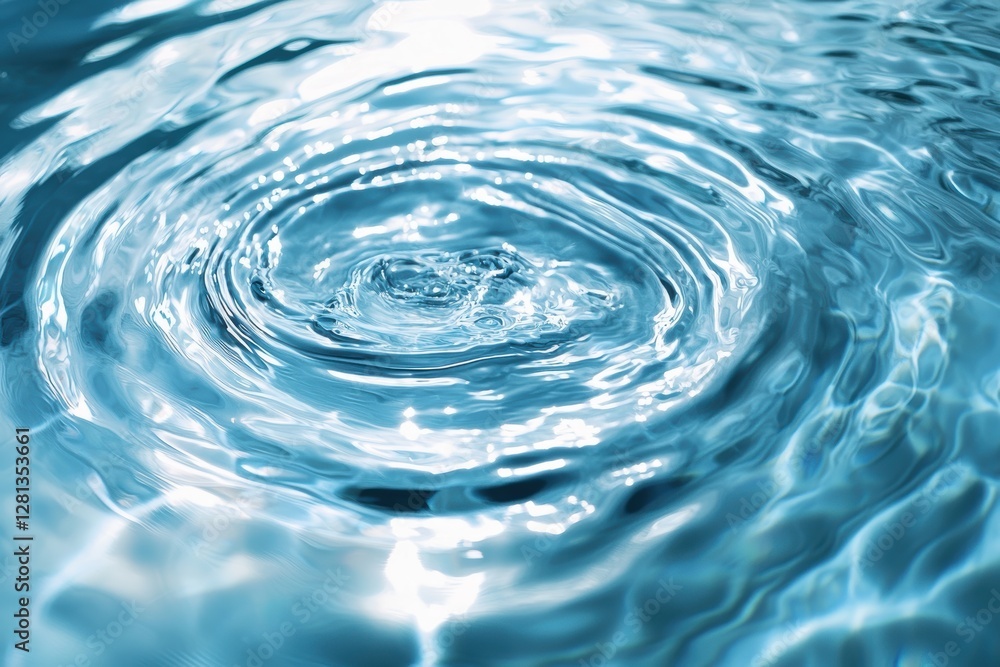 Poster water droplet creating concentric ripples on a blue surface