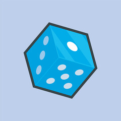 blue dice with outline flat vector design.