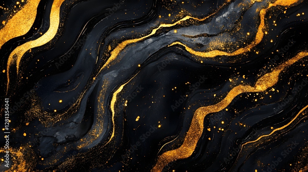 Poster mesmerizing abstract fluid art composition featuring dynamic swirling golden and bronze hues against