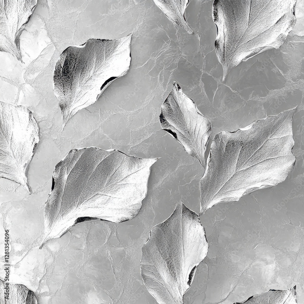 Poster elegant silver leaves on marble background creating a luxurious and sophisticated pattern perfect fo