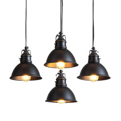 Industrial Style Black Metal Pendant Lights, Set of Three