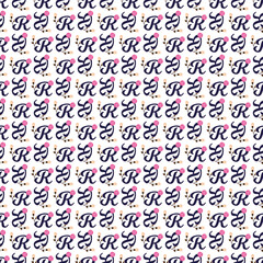Seamless Decorative Pattern Featuring Letter R and Floral Motifs