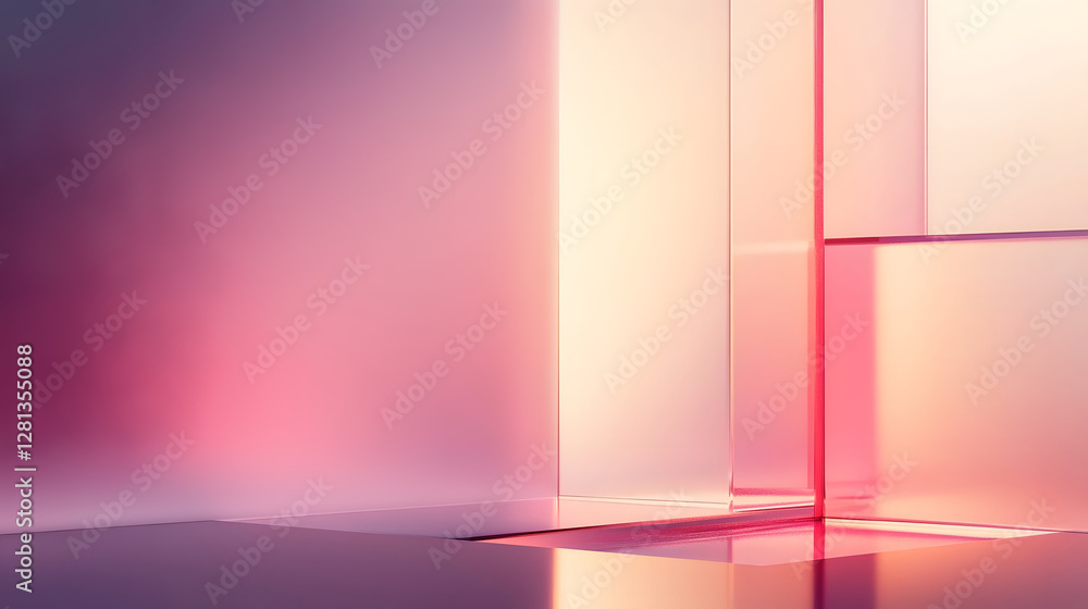 Poster Mesmerizing abstract image featuring a vibrant gradient blend of pink and purple hues creating a minimalist geometric pattern with clean lines and modern contemporary appeal