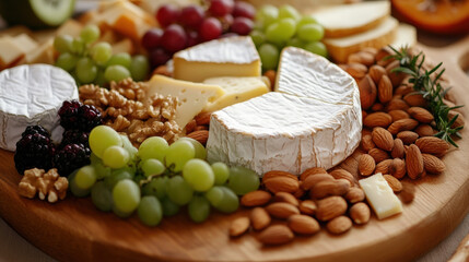 cheese board featuring variety of cheeses, nuts, and fruits, creating delightful and colorful spread for gatherings