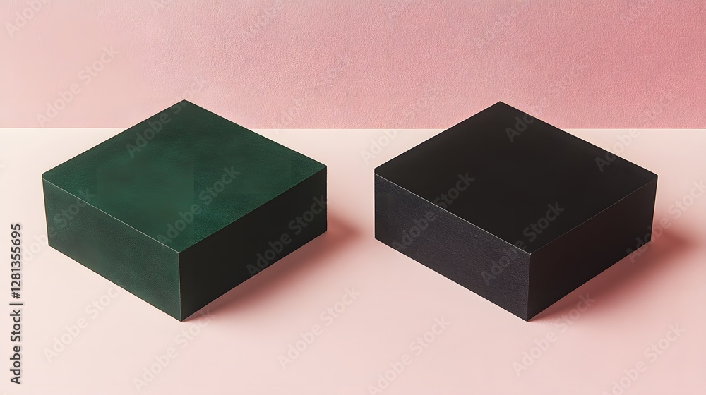 Poster elegant green and black square display platforms on pink background