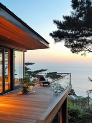Fototapeta premium The house deck offers coastal views of sea and nature
