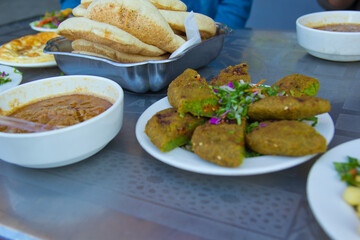 traditional egyptian meal falafel in a restaurant