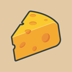 piece of cheese with outline flat vector design.