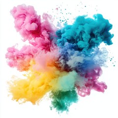 Colorful ink clouds swirling in a white space, conveying creativity and fluidity. Perfect for arts, design, imagination, and abstract concepts.