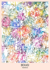 Bekasi Indonesia City Map, downtown tourism, house art travel, scenic metropolis concept, travel art city, patriotic abstract banner