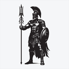 Fototapeta premium Gladiator Silhouette in Black and White for Historic and Warrior-Themed Designs