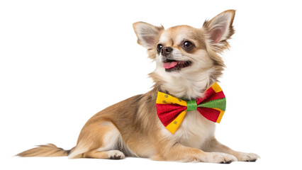 Obraz premium A chihuahua wearing a festive bow
