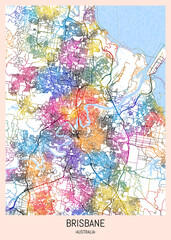 Naklejka premium Brisbane Australia City Map, downtown tourism, house art travel, scenic metropolis concept, travel art city, patriotic abstract banner