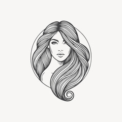 Natural beauty woman long hair vintage logo for salon or cosmetic product with line art style. Line art floral women logo design. creative vintage editable vector illustration.	 beautiful girl icon