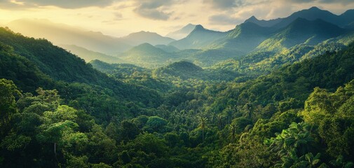 Fototapeta premium Lush Mountain Valley at Sunrise
