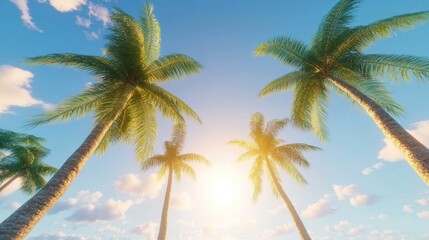 Obraz premium Palm Trees Sunset Tropical Paradise Scene