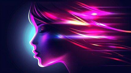 Obraz premium Futuristic technology concept featuring glowing digital elements, abstract shapes, and neon colors, embodying a cyberpunk style with a high-tech and innovative theme