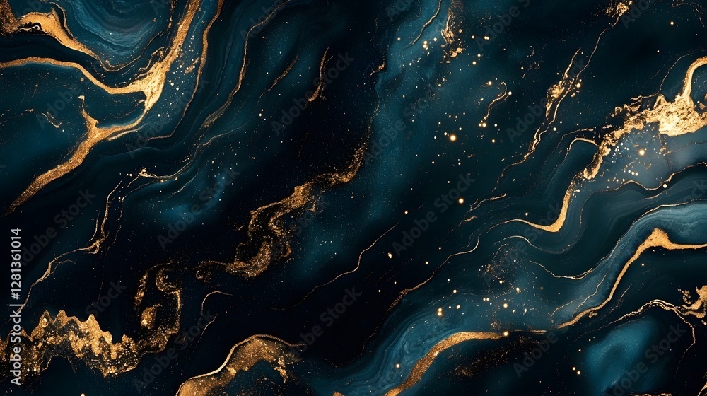 Poster Mesmerizing celestial marble texture with dynamic gold glitter accents creating a captivating and sophisticated abstract background  Ideal for premium design digital art and web graphics