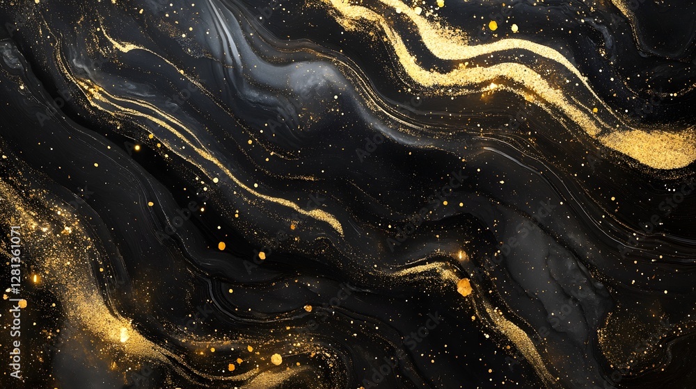 Poster Mesmerizing celestial swirls of golden glitter and ethereal cosmic energy create a captivating mystical and vibrant abstract background with a sense of motion fantasy and light
