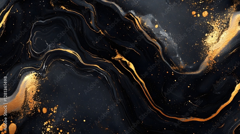 Leinwandbilder Mesmerizing Cosmic Swirl   Dynamic Abstract Marble Texture with Glittering Gold Splatter  Captivating and hypnotic digital art with a fluid energy filled movement and a premium high end aesthetic