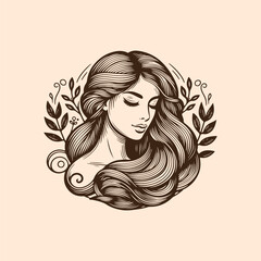 Natural beauty woman long hair vintage logo for salon or cosmetic product with line art style. Line art floral women logo design. creative vintage editable vector illustration.	 beautiful girl icon
