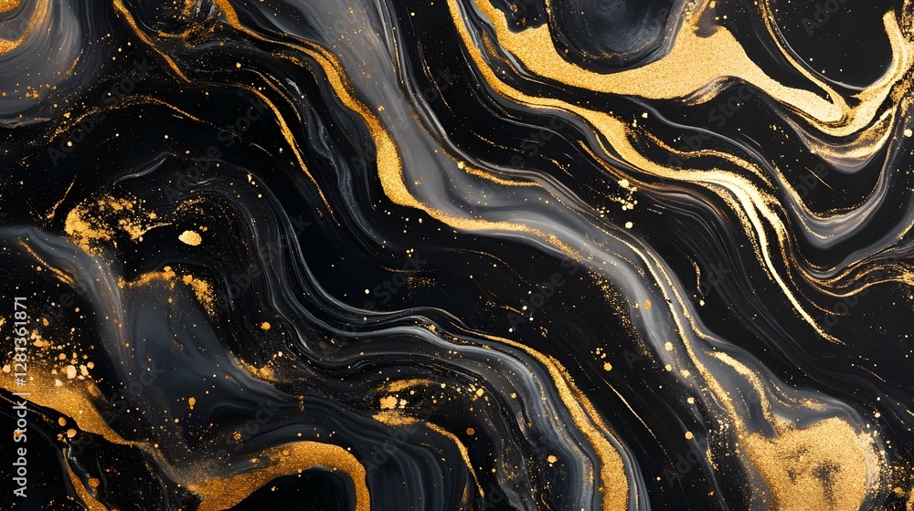 Poster Mesmerizing Fluid Abstract Art with Golden Swirling Patterns and Dramatic Marble like Texture  This visually striking and captivating digital artwork features a dynamic