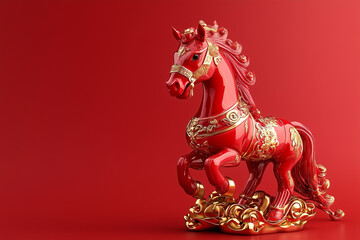Fototapeta premium 3D horse isolated on a red background for Chinese New Year