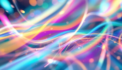 Vibrant and colorful abstract image with flowing lights and glowing particles