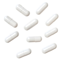 White Capsules Falling: Pharmaceutical Medicine Image