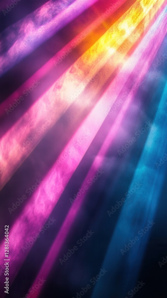 Poster abstract rainbow light beams illuminating dark background creating a vibrant and energetic visual ef