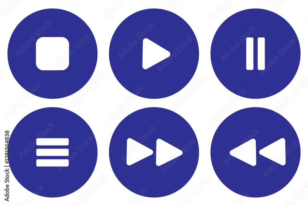 Poster media player button icons set. pause, rewind, fast forward icon. ui elements. music player buttons. 
