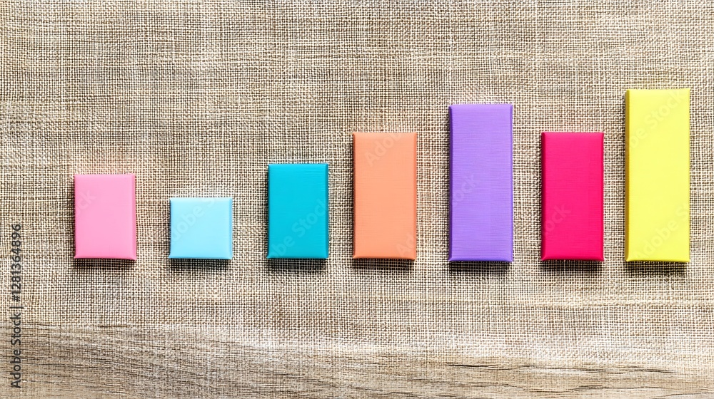 Aufkleber colorful blocks bar graph chart on burlap background