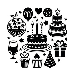 Birthday cake silhouette set black color vector illustration